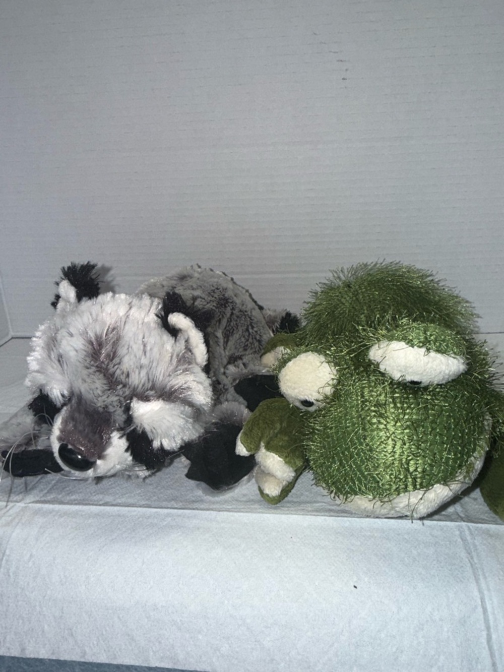 Ganz Plush Green Frog and Gray Raccoon Small Pet Toys